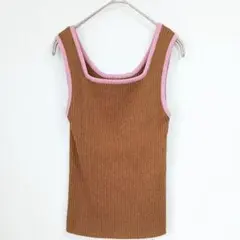 ダブルクローゼット 配色リブニットタンクトップ ブラウン ピンク Fのサムネイル