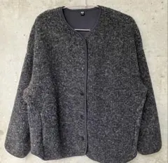 【美品】UNIQLO ボアフリースリラックスカーディガンダークグレー　Lサイズ