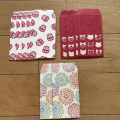 ぽち袋セット ダルマと猫柄 、花火