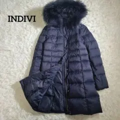 美品 プリマティーボ ハナエ モリ ファー付きダウンコートブルー 