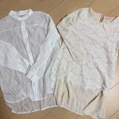 ホワイトレース長袖　トップス　ブラウス　２点セット