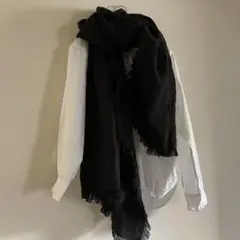 ASAUCE MÊLER アソースメレ大判リネンストール ブラック　フリンジ付き アソースメレ ASAUCE MELER ストール 大判 リネン フリンジ 黒