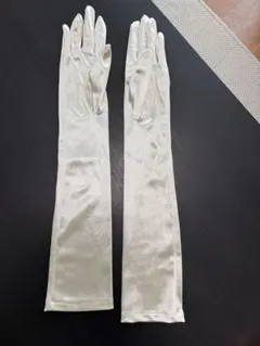 アイボリー サテン ロングウェディンググローブ