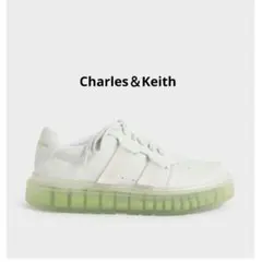 【美品】 厚底スニーカー クリアソール ホワイト レディース グリーン 23.5