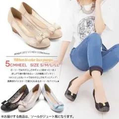 WEB限定☆リボン付きウェッジソールパンプス