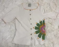 シビラ Sybilla 花柄刺繍 ニットカーディガン 半袖