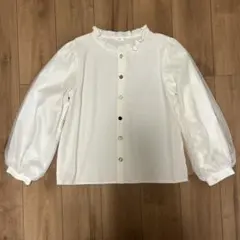 COLZA コルザ　白　フリル襟　チュールバルーンスリーブブラウス