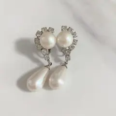 パールイヤリング　ジルコニア　パール　ホワイト
