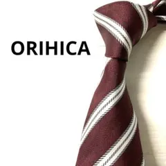 オリヒカ　ORIHICA ネクタイ　ストライプ　ボルドー　ヘリンボーン　細目