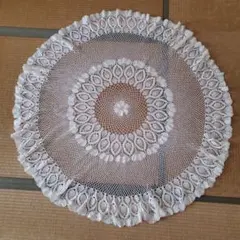 レース編み円形マット ホワイト 直径約112cm