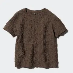 匿名配送 UNIQLO 凹凸素材 半袖Tシャツ ブラウン シャーリングTのサムネイル