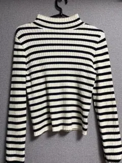 CHICO白黒ストライプ ハイネックセーター S
