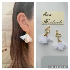 即購入✖︎No.018 ホワイトフラワー　ピアス　イヤリング　ハンドメイド