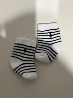 ベビー靴下 白とネイビー ストライプ