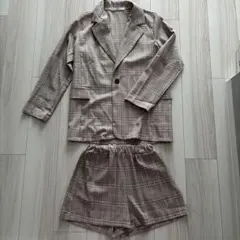 GRLチェックジャケットXショートパンツセットアップ　M ベージュ