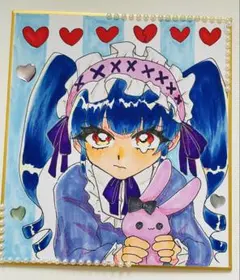 【ミニ色紙】創作女の子 アナログイラスト手描き