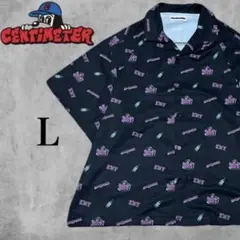 センチメーター メンズ 半袖 オープンカラーシャツ ルーラー君 総柄 黒 L