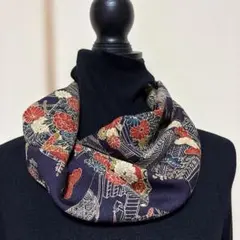 かぶりスヌード　着物リメイク　ハンドメイド　正絹　紫