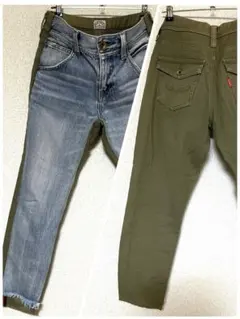 RODEO CROWNS スリムデニム・デニム&オリーブグリーン異素材組み合わせ