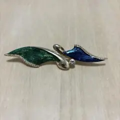 エナメル 鳥 ブローチ グリーン ブルー