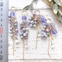 パープルシャンデリア✳︎パールチェーン＊オリジナルチャーム2ペア4個　no.299