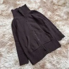 UNIQLO ユニクロ（M）ニットカーディガン ウール混 ハイネック ブラウン