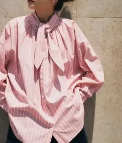 titivate ストライプ オーバーサイズ ボウタイブラウス