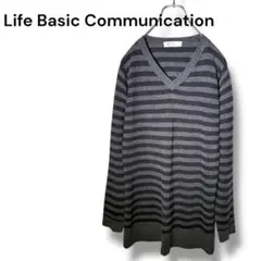 ライフベーシックコミュニケーション Vネック ボーダー ニット 長袖　トップス