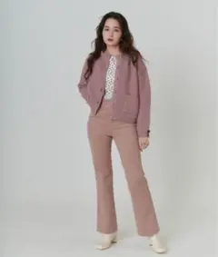 ピンク ニットカーディガン ボタン付き