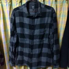 H&M チェック柄フランネルシャツ XL グレー ブラック
