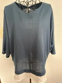 メッシュ 五分袖カットソー　 L