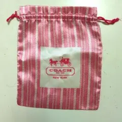 COACH 巾着 ポーチ ピンク ストライプ