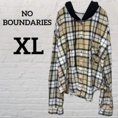 NO BOUNDARIES フード付きチェックシャツ XLサイズ ベージュ