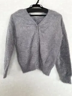 Visパープル ボタン付きシャギーニットカーディガン