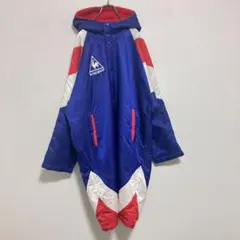 【稀少】90s ルコックスポルティフ　バック刺繍　裏ボア　ベンチコート　青　M