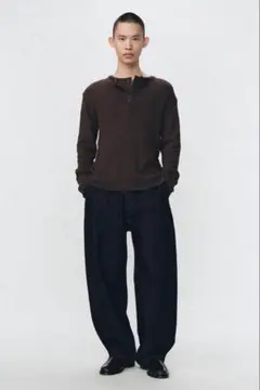 最終値下！ zara soshiotsuki ヘンリーネックワッフルTシャツ - メルカリ