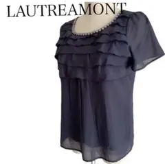 ロートレアモン　半袖　シフォン　カットソー ブラウス　ネイビー　通勤　オフィス