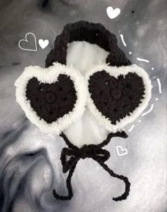 ハート型イヤーマフ | 黒 | かぎ針 編み物 |ウィッシュコア