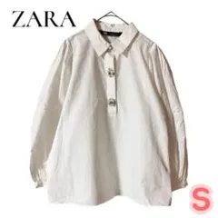ZARA ザラ ビジューボタン ブラウス 白 長袖 シャツ パフスリーブ Sのサムネイル
