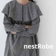 nestRobe コットンリネンギンガムケープカラーワンピース オンライン限定