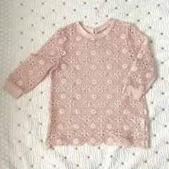 【美品】ローリーズファーム　レースシースルー　　フラワートップスTシャツ　ピンク