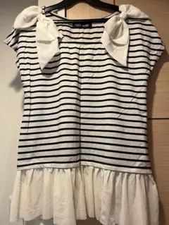 トップス　ストライプ リボン付き　チュニック 半袖