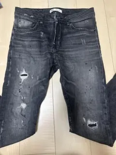 ZARA ダメージ加工 ダークグレー デニムパンツ