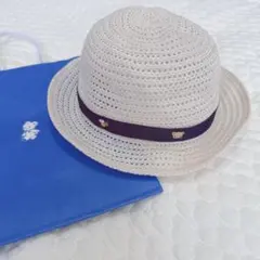 【美品】familiar ファミリア　麦わら帽子　くま　刺繍