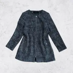 ZARA BASIC ツイード調 ノーカラー ジップジャケット ミックスカラー