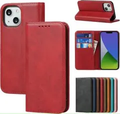 iPhone 14plus 手帳型 手帳横置き スタンド機能 レッド