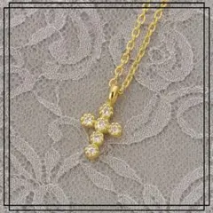 077Nf 【エレガント】ネックレス　十字架　CZ クロス　S925　ゴールド