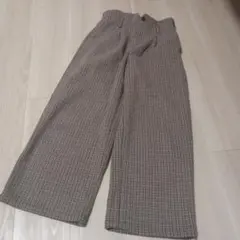 しまむら　秋冬　チェック柄　ワイドパンツ　M　ブラウン　低身長コーデ
