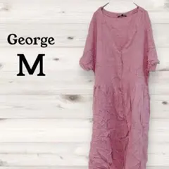 美品✨George 【M】 ピンク 半袖　シャツワンピース　ゆったり　夏服
