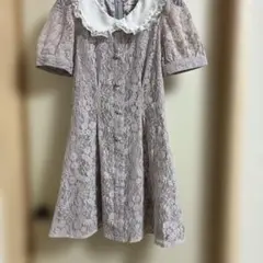 evelyn 薄紫 レース 半袖 ワンピース　H-125